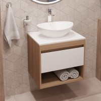 Тумба с раковиной Teymi Ritta 55 дуб эврика, матовая белая, раковина Lori 60