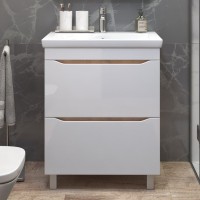 Тумба с раковиной Vigo Grani 70 напольная, 2 ящика, дуб золотой, раковина Como 70