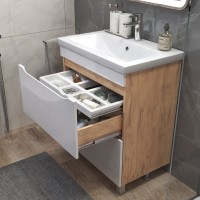 Тумба с раковиной Vigo Grani 70 напольная, 2 ящика, дуб золотой, раковина Como 70
