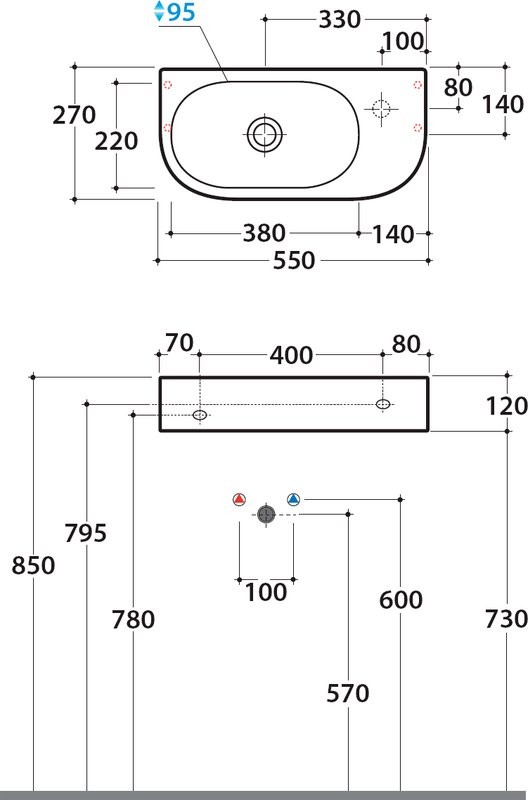 Раковина маленькая в туалет Globo Forty3 SCT55.BI*0 55 см