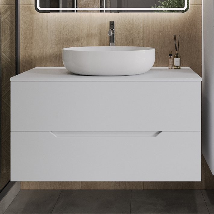 Тумба с раковиной Orange Line 100 подвесная, 2 ящика, матовая белая с раковиной B05-520W