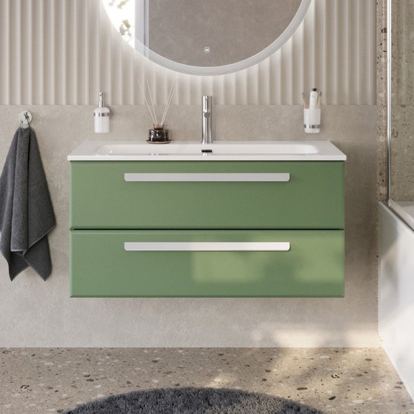 Тумба с раковиной Cezares Eco Cer-N 100 фисташковый софт, раковина Eco 100, ручки сатин