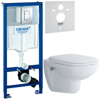 Комплект Унитаз подвесной Duravit D-code 45700900A1 безободковый + Инсталляция Grohe Rapid SL 38772001 3 в 1 с кнопкой смыва + Звукоизоляция