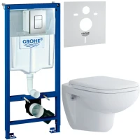 Комплект Унитаз подвесной Duravit D-code 45700900A1 безободковый + Инсталляция Grohe Rapid SL 38772001 3 в 1 с кнопкой смыва + Звукоизоляция
