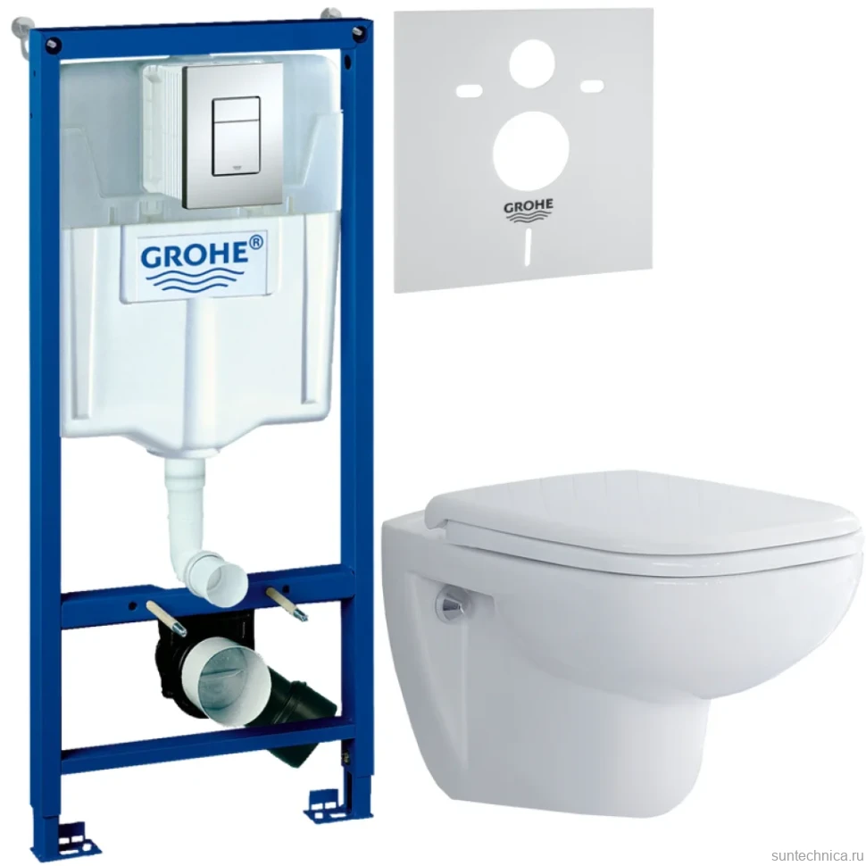 Комплект Унитаз подвесной Duravit D-code 45700900A1 безободковый + Инсталляция Grohe Rapid SL 38772001 3 в 1 с кнопкой смыва + Звукоизоляция