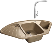 Комплект Мойка GranFest Corner C-1040 E песочный + Смеситель MEGA Mega