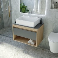 Тумба с раковиной Teymi Ritta 65 дуб эврика, матовый графит, раковина Aina 56