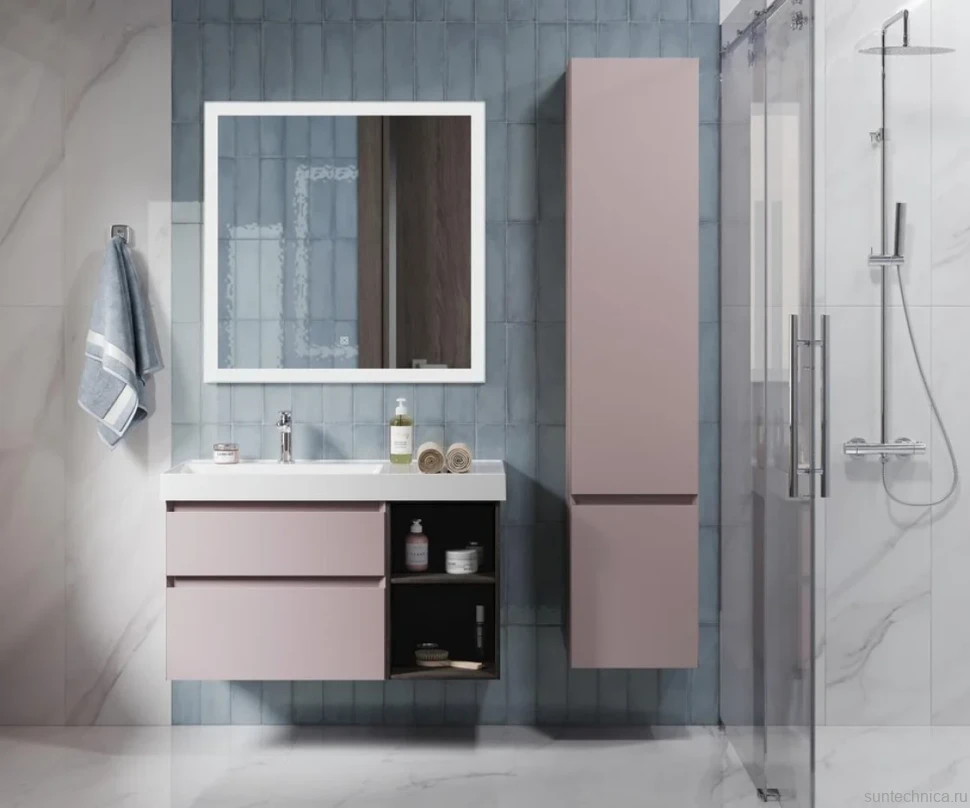 Шкаф пенал для ванной KERAMA MARAZZI Cubo 165 L мальва матовый