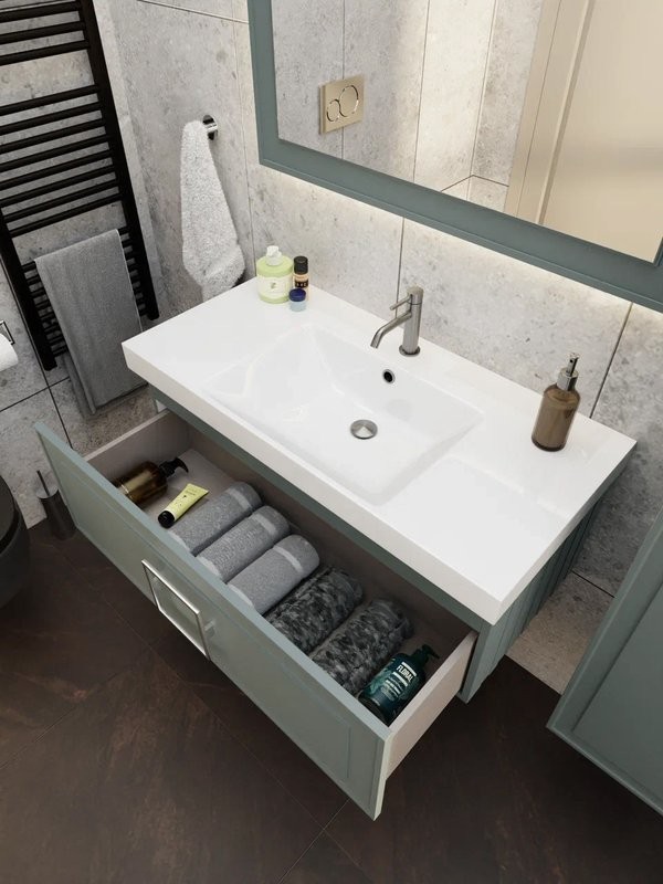 Мебель для ванной комнаты La Fenice Cubo 100 серая, ручка хром
