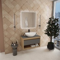 Тумба с раковиной Teymi Ritta 85 дуб эврика, матовый графит, раковина Lori 60