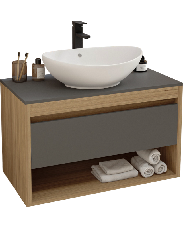 Тумба с раковиной Teymi Ritta 85 дуб эврика, матовый графит, раковина Lori 60