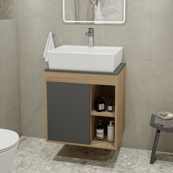 Тумба с раковиной Teymi Nura 60 дуб эврика, матовый графит, раковина Aina 56