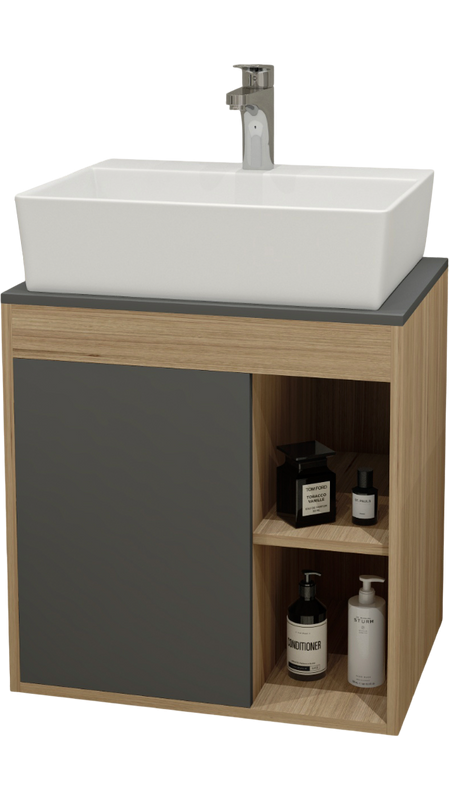 Тумба с раковиной Teymi Nura 60 дуб эврика, матовый графит, раковина Aina 56