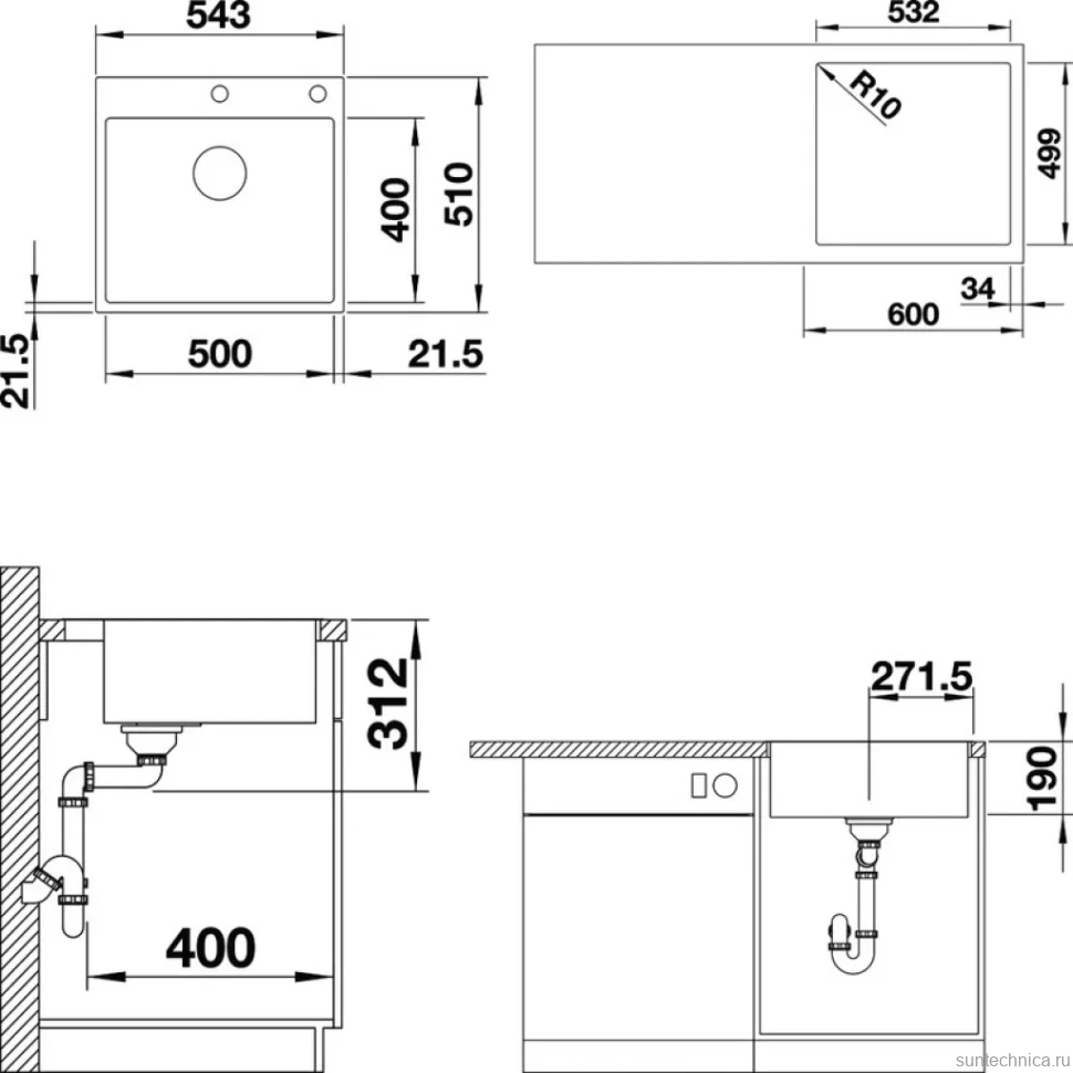 Комплект Мойка Blanco Subline 500-IF/A белая + Смеситель Ambis-S 523119