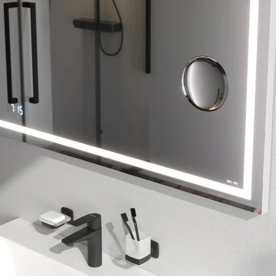 Зеркало AM.PM Gem 100 с LED-подсветкой, часами и косметическим зеркалом
