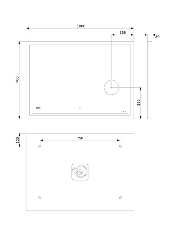 Зеркало AM.PM Gem 100 с LED-подсветкой, часами и косметическим зеркалом