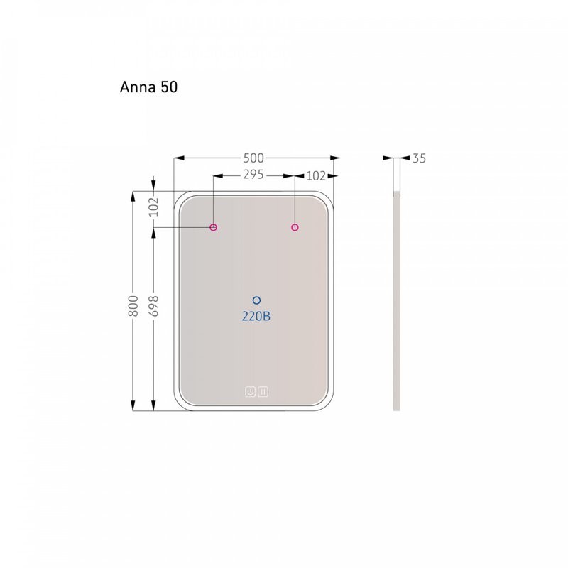 Зеркало Alavann Anna 50x80 с подсветкой, с антизапотеванием