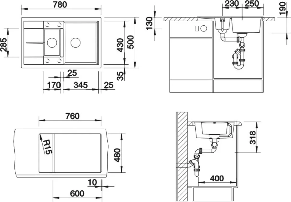 Комплект Мойка Blanco Metra 6 S Compact темная скала + Смеситель Ambis Ambis 523118