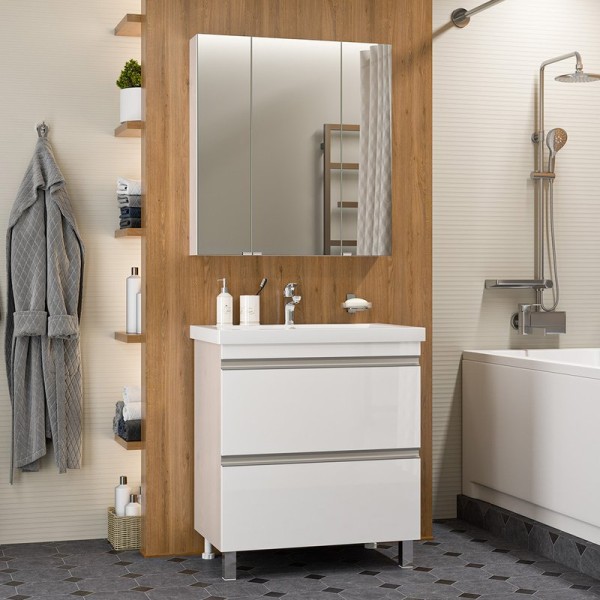 Мебель для ванной комнаты Misty Ингрид 75 напольная, белая эмаль