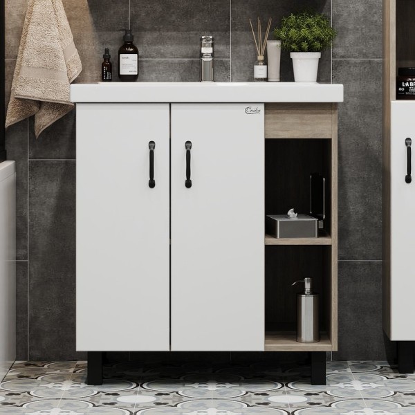 Тумба с раковиной Onika Тимбер 70.10 белая, дуб сонома