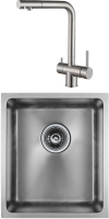Комплект Мойка кухонная Paulmark Vista PM904438-BS брашированная нержавеющая сталь + Смеситель Skalen Sk213020-SS + Фильтр Refine System