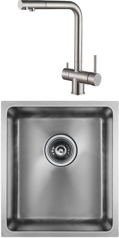 Комплект Мойка кухонная Paulmark Vista PM904438-BS брашированная нержавеющая сталь + Смеситель Skalen Sk213020-SS + Фильтр Refine System