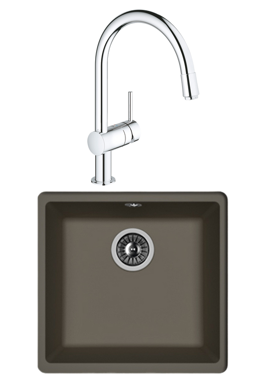 Комплект Мойка Florentina Вега 400 антрацит + Смеситель Grohe Minta 3291800E хром