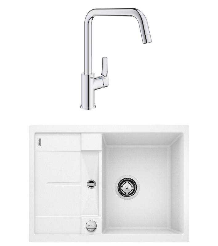 Комплект Мойка Blanco Metra 45S Compact 519576 белая + Смеситель Grohe Eurosmart