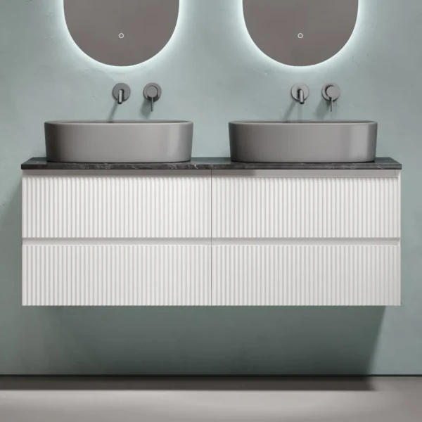 Тумба с раковиной Sancos Snob R 140 bianco, столешница черный мрамор TT140A1, раковина CN6048MDH