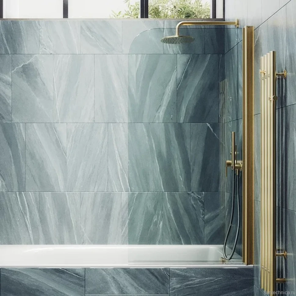 Шторка на ванну Maybahglass MGV-598-3 60x140, профиль золото, стекло прозрачное