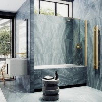 Шторка на ванну Maybahglass MGV-598-3 60x140, профиль золото, стекло прозрачное