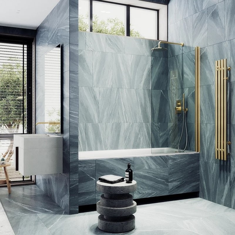 Шторка на ванну Maybahglass MGV-598-3 60x140, профиль золото, стекло прозрачное