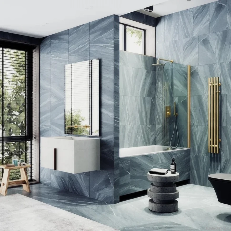 Шторка на ванну Maybahglass MGV-598-3 60x140, профиль золото, стекло прозрачное
