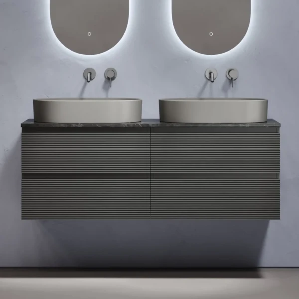 Тумба с раковиной Sancos Folk 140 grey soft, столешница черный мрамор TT140A1, раковина CN6048MH