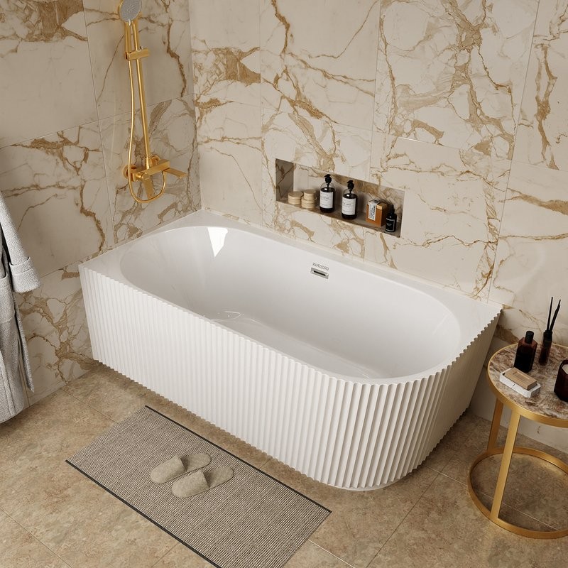 Акриловая ванна Grossman Cristal GR-2205FL 150x75 см, угловая, левая, пристенная, белая, асимметричная, со сливом-переливом, с донным клапаном