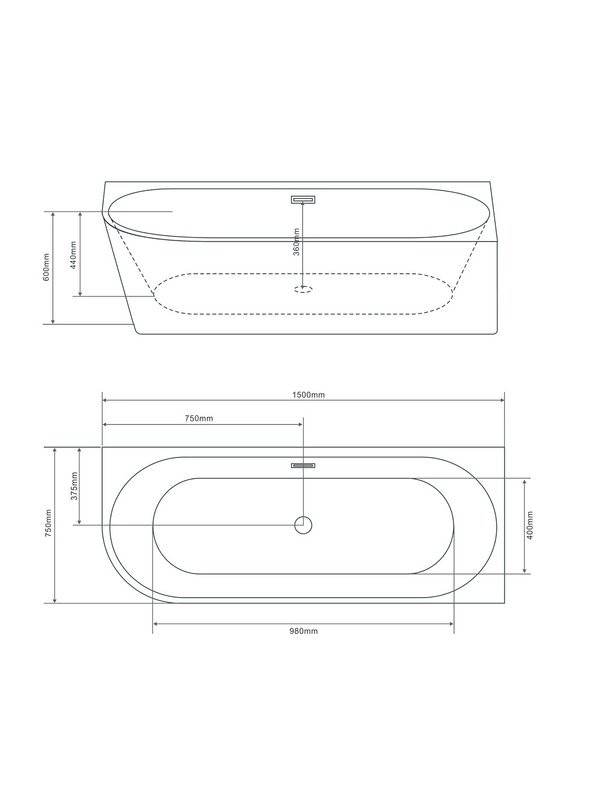 Акриловая ванна Grossman Cristal GR-2205FL 150x75 см, угловая, левая, пристенная, белая, асимметричная, со сливом-переливом, с донным клапаном