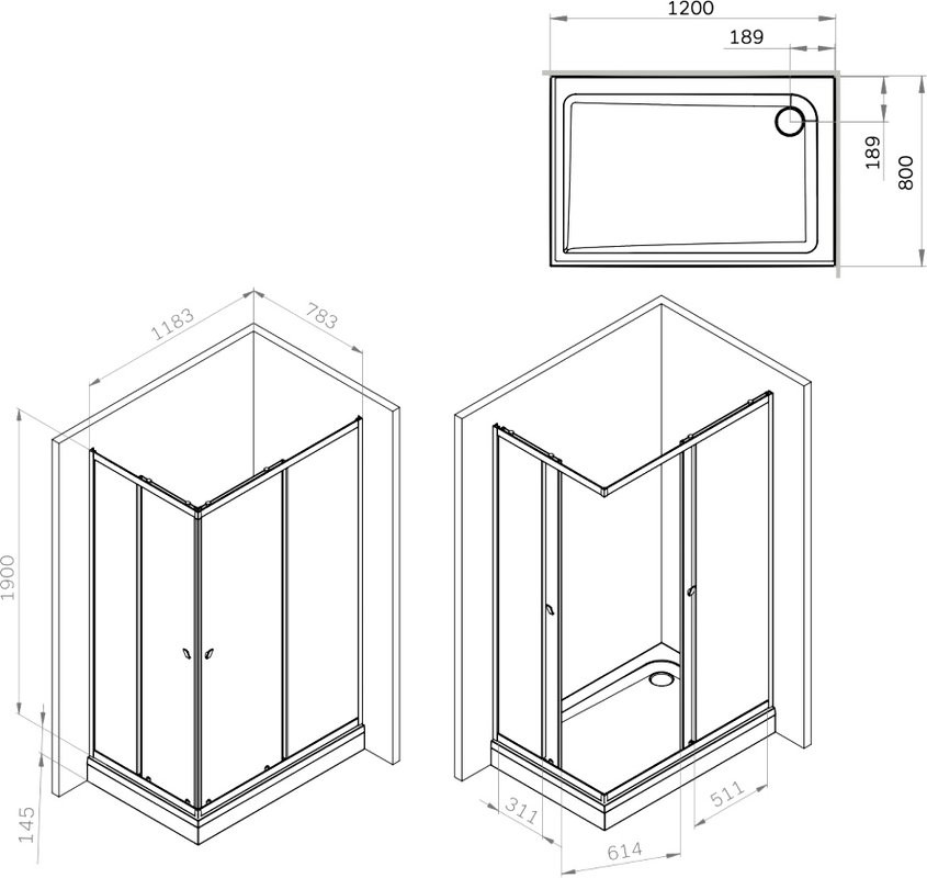 Душевой уголок AM.PM Sunny W87G-403-12080-BT 120x80 см, черный матовый
