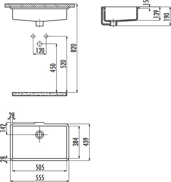 Раковина встраиваемая снизу Creavit TP738-00CB00E-0000 56 глянцевая белая, прямоугольная