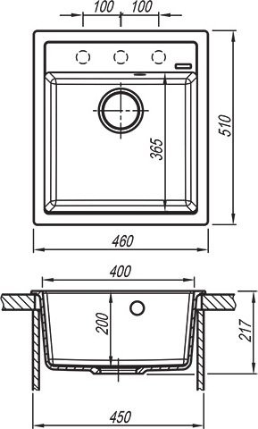 Комплект Мойка Florentina Липси 460 черная + Измельчитель KUCHENSTERN Muhle