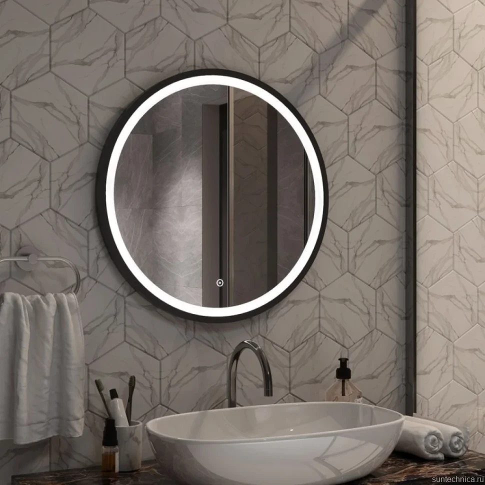 Зеркало круглое Art&Max Livorno AM-Liv-800-DS-F-Nero 80х80 черное, с LED-подсветкой, 6000k
