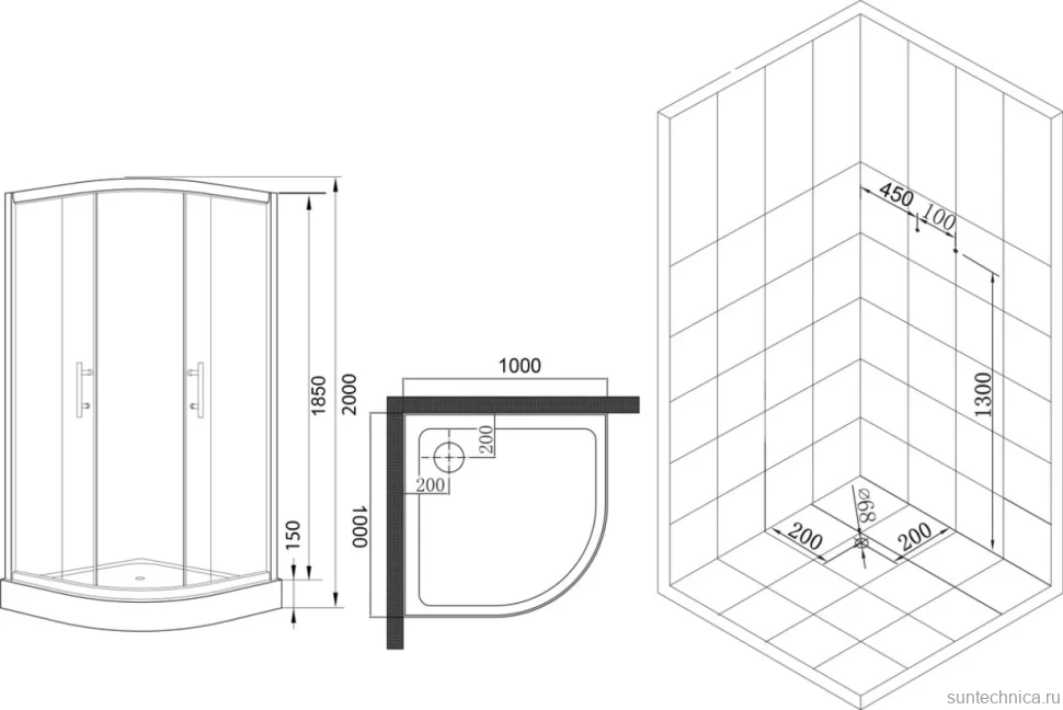 Душевой уголок Esbano ESR-8025 100х100 см, профиль хром, стекло рифленое