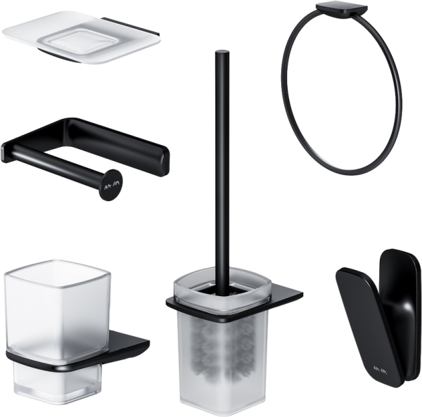 Набор Мыльница AM.PM Inspire 2.0 A50A34222 + Стакан A50A34322 черный + Полотенцедержатель A50A34422 кольцо + Ершик Inspire V2.0 A50A33422 + Держатель A50A34122 черный + Крючок A50A35522 черный