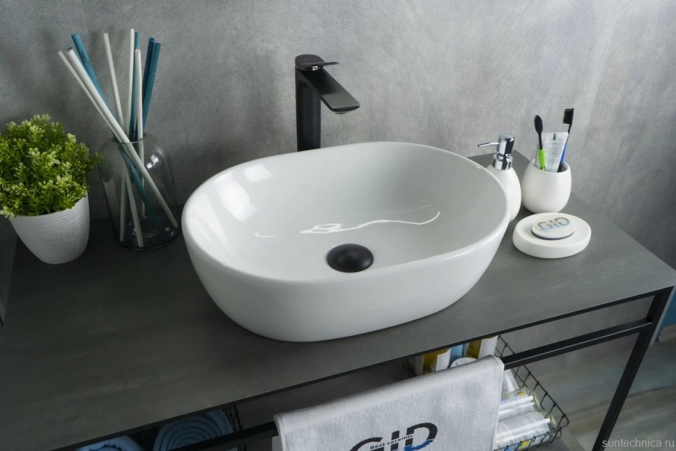 Накладная раковина GID Lago N9026b 48 глянцевая белая, овальная, фаянс