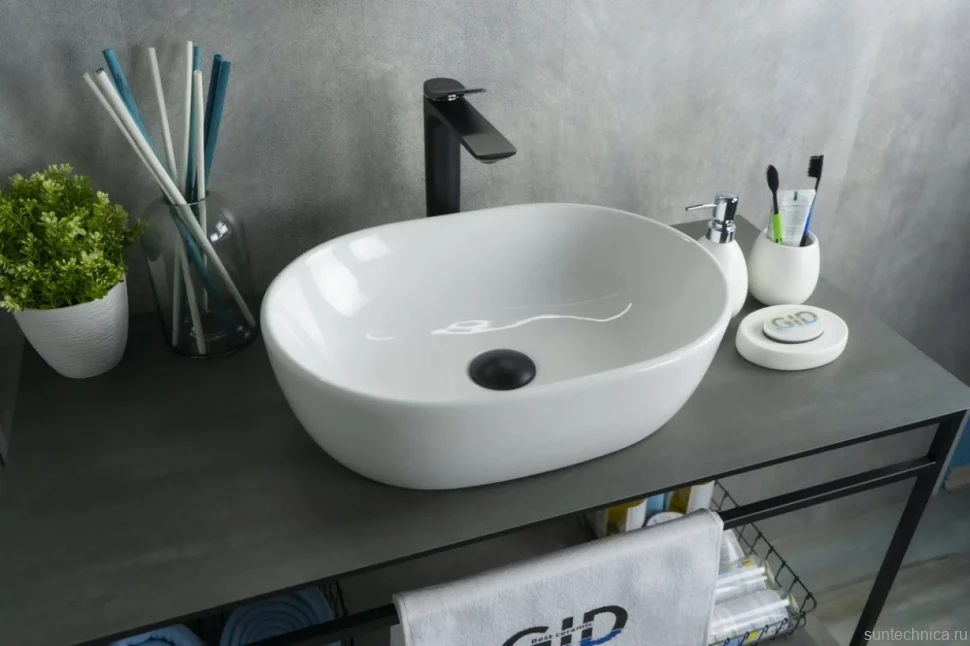 Накладная раковина GID Lago N9026b 48 глянцевая белая, овальная, фаянс