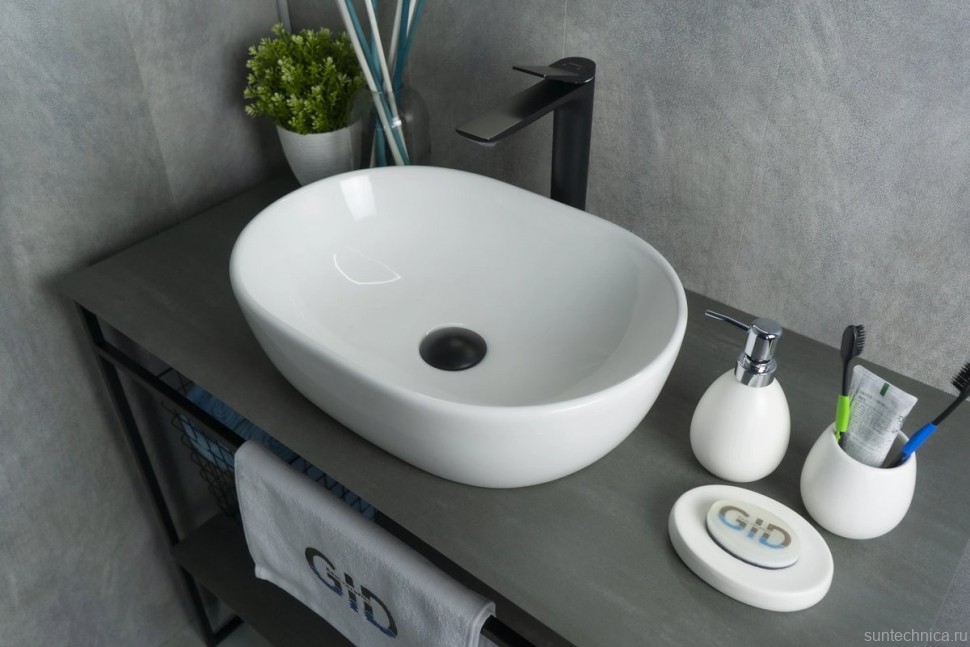Накладная раковина GID Lago N9026b 48 глянцевая белая, овальная, фаянс
