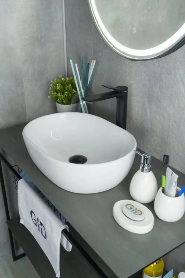 Накладная раковина GID Lago N9026b 48 глянцевая белая, овальная, фаянс
