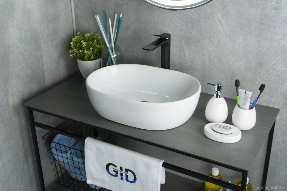Накладная раковина GID Lago N9026b 48 глянцевая белая, овальная, фаянс