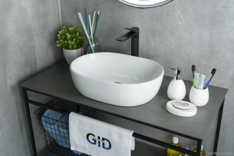 Накладная раковина GID Lago N9026b 48 глянцевая белая, овальная, фаянс