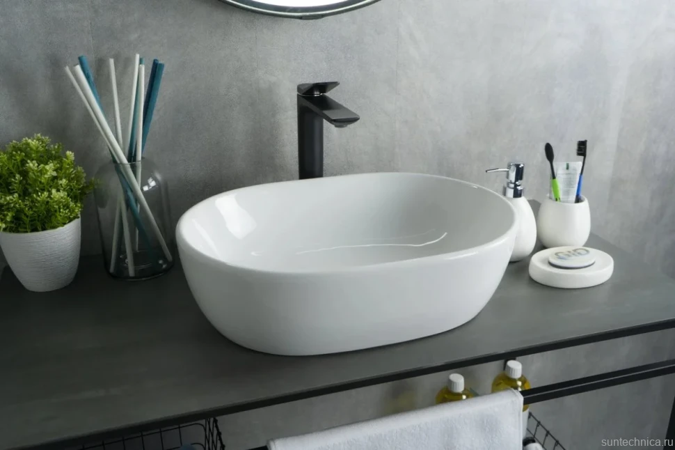 Накладная раковина GID Lago N9026b 48 глянцевая белая, овальная, фаянс