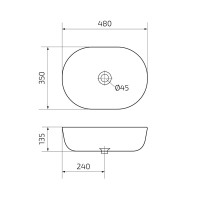 Накладная раковина GID Lago N9026b 48 глянцевая белая, овальная, фаянс